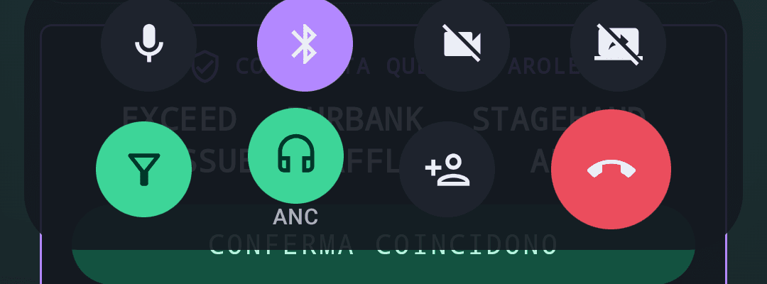 Active call screen with Bluetooth connected and active noise cancellation (ANC) turned on